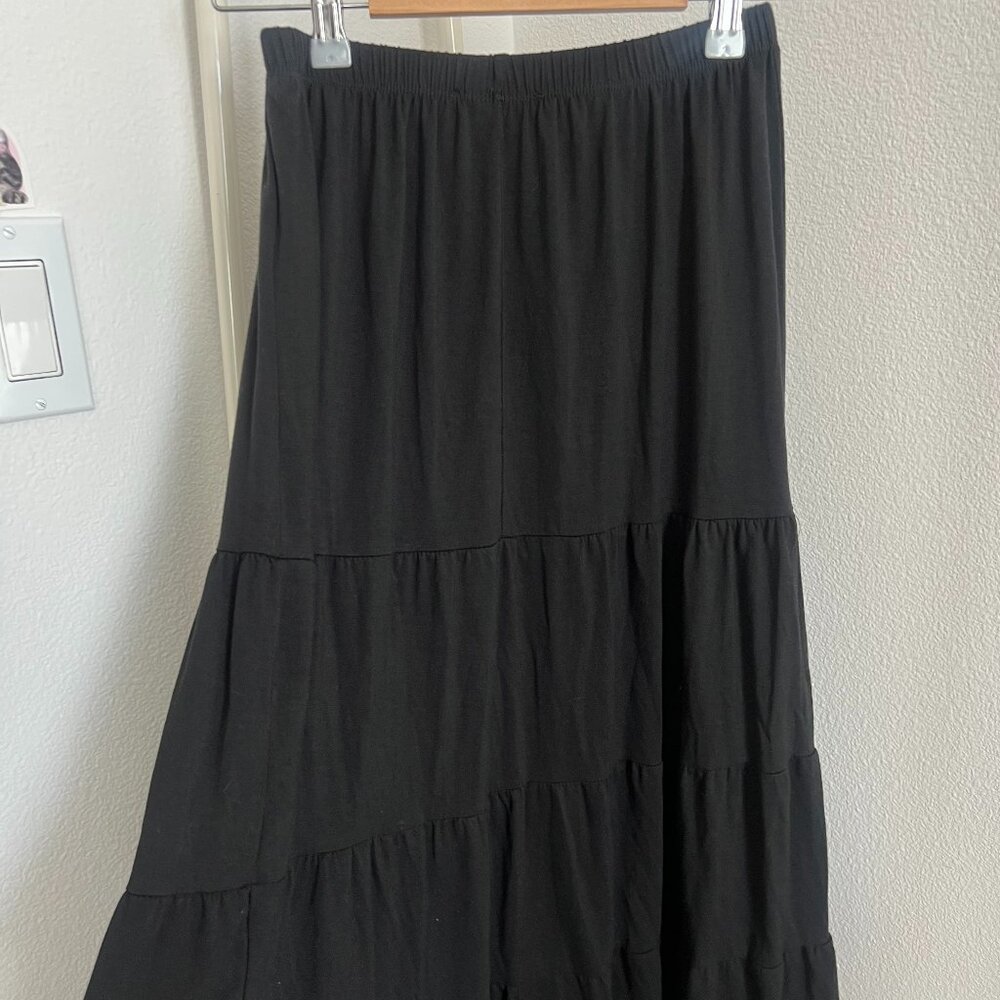 Long Tiered Black Maxi Skirt - XS